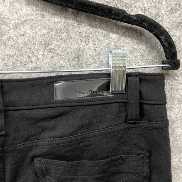 Calvin Klein Low Rise Ponte Skinny Pants Womens 8 Black Faux Leather 5 Pocket - Picture 6 of 12